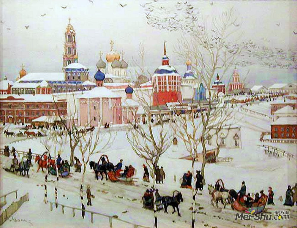 康斯坦丁·由安(Konstantin Yuon)高清作品《沃克扎纳亚街弗朗森寺观》