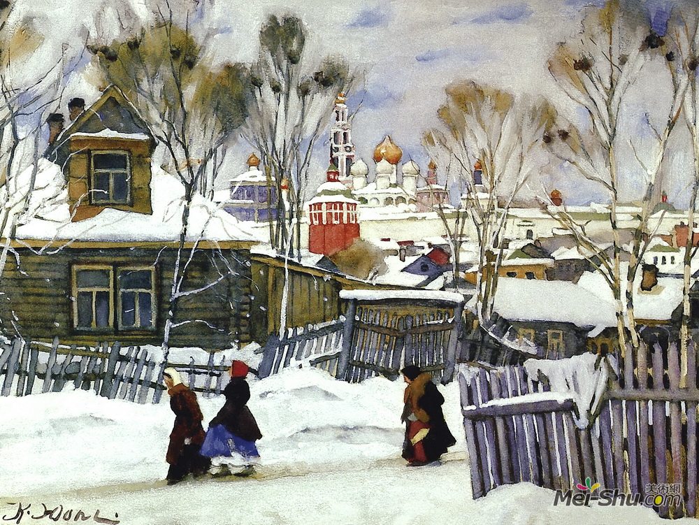 康斯坦丁·由安(Konstantin Yuon)高清作品《特里特西塞尔吉耶夫修道院观》