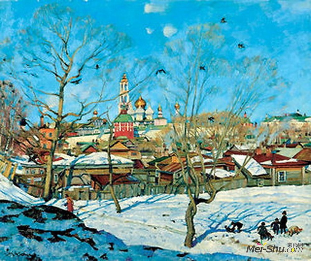 康斯坦丁·由安(Konstantin Yuon)高清作品《特里特西塞尔吉耶夫修道院观》