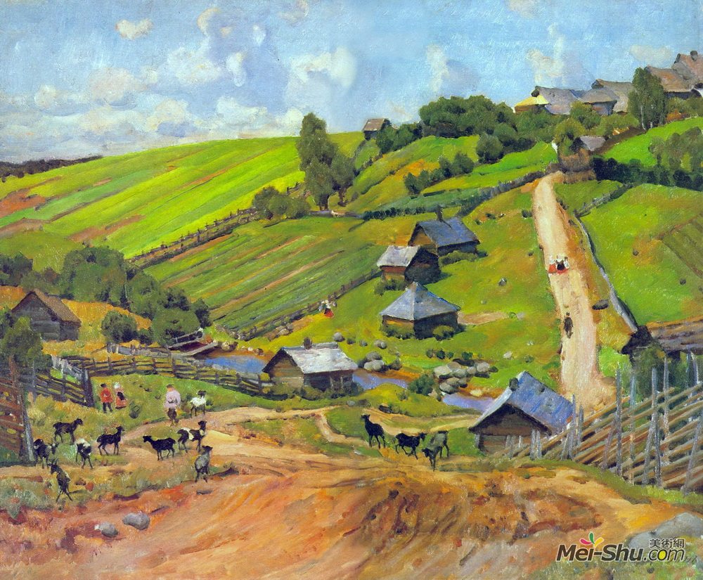 康斯坦丁·由安(Konstantin Yuon)高清作品《诺夫哥罗德村》