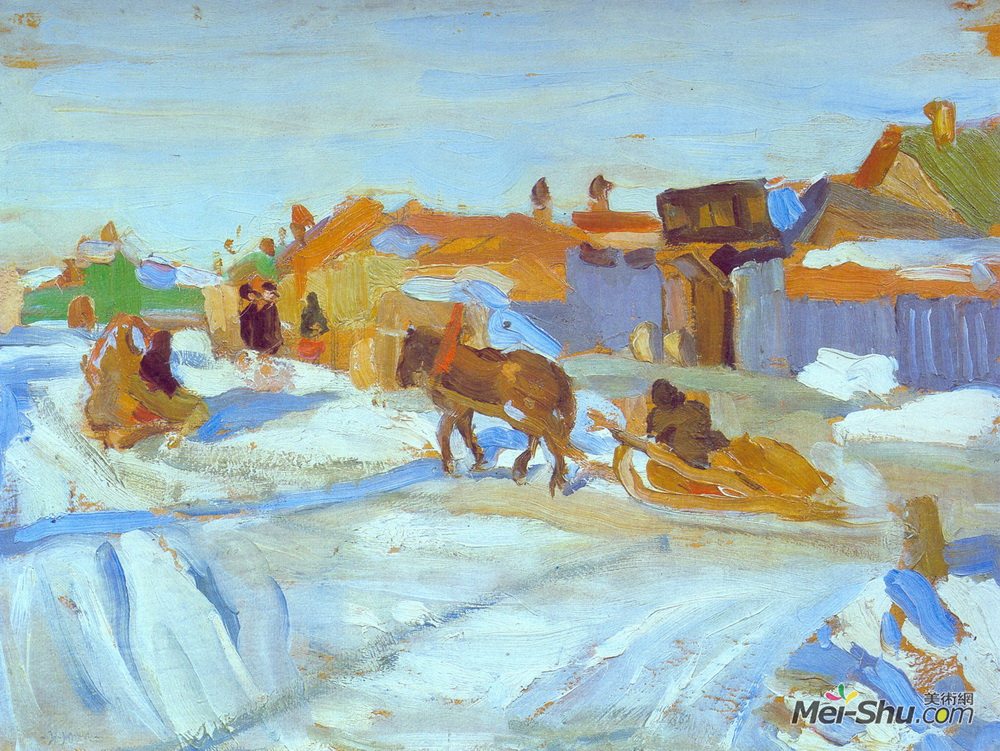 康斯坦丁·由安(Konstantin Yuon)高清作品《冬日阳光灿烂的日子》