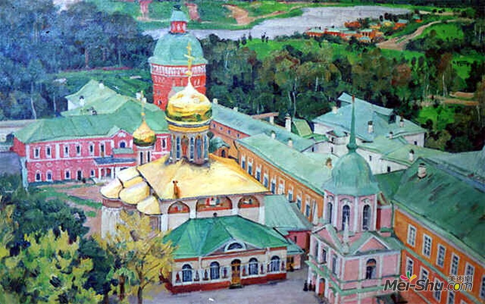 康斯坦丁·由安(Konstantin Yuon)高清作品《Troitsky Cathederal in Troitse-Sergiyev Monastery》