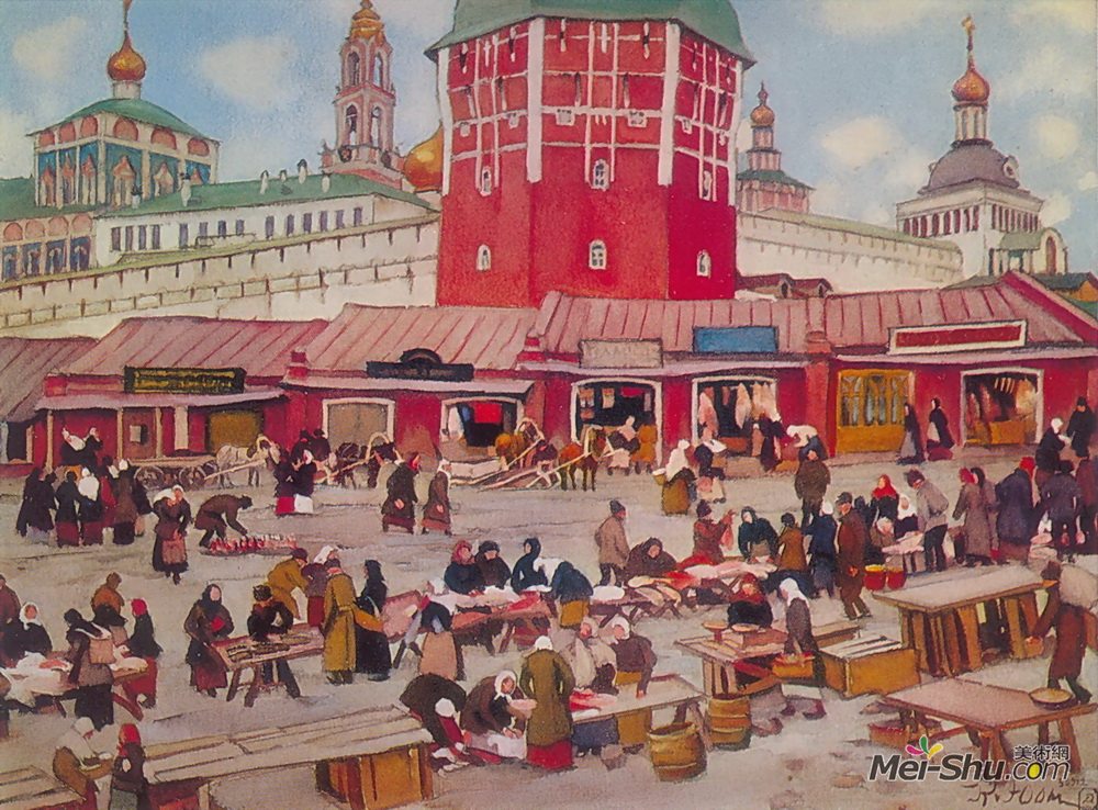 康斯坦丁·由安(Konstantin Yuon)高清作品《Troitsky Tenements. Zagorsk》