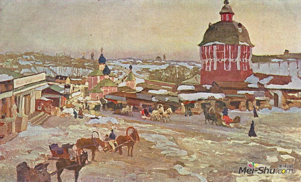 康斯坦丁·由安(Konstantin Yuon)高清作品《扎戈尔斯克。市集广场》