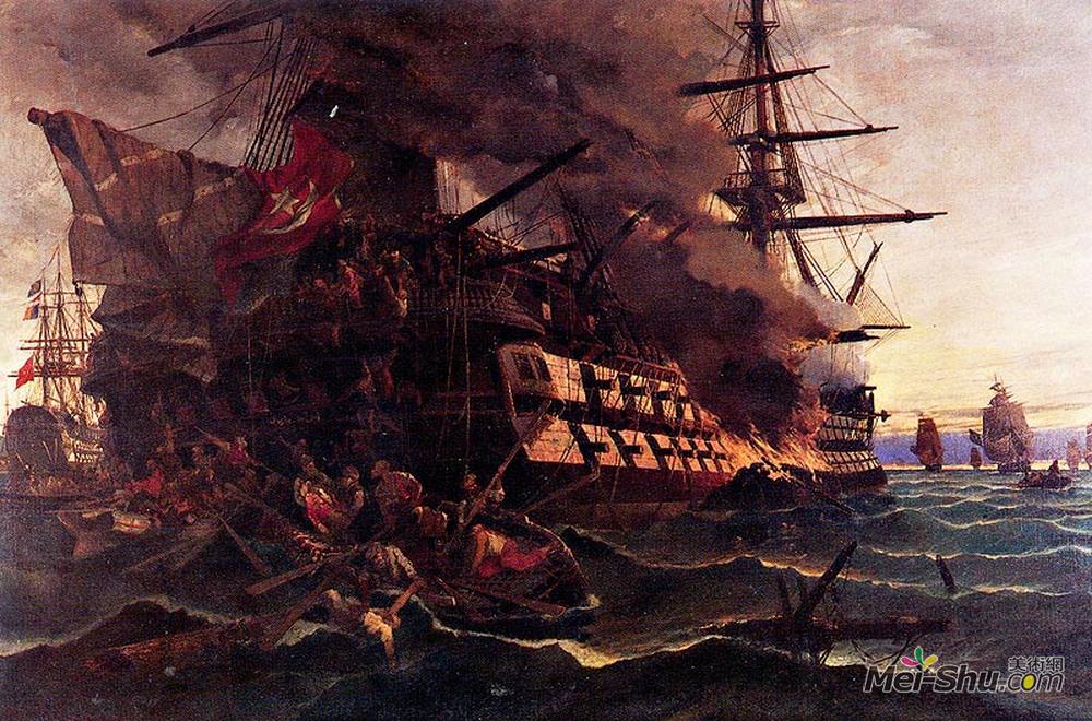 康斯坦丁·沃拉纳基思(Konstantinos Volanakis)高清作品《对埃塞俄斯湾土耳其旗舰的攻击》