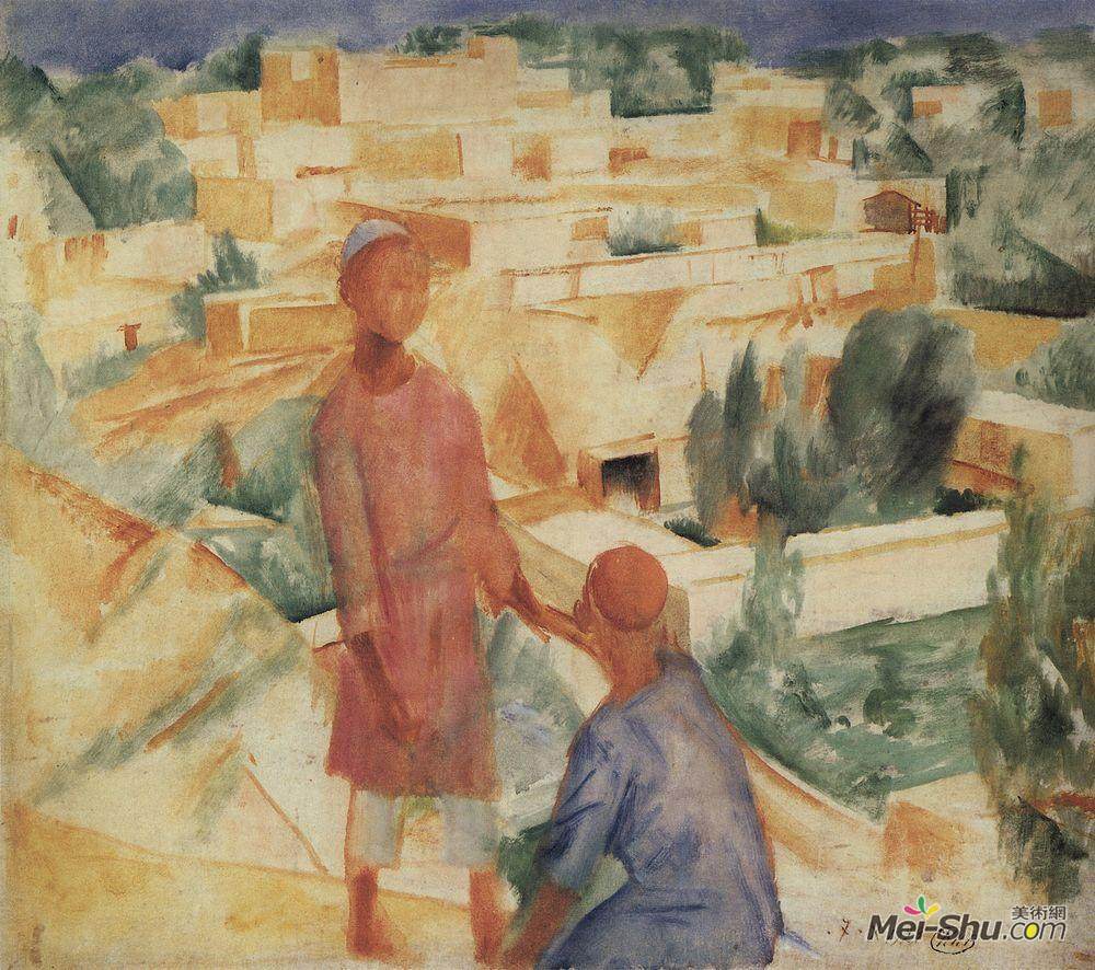 库兹马·彼得罗夫(Kuzma Petrov-Vodkin)高清作品《城市背景下的男孩》