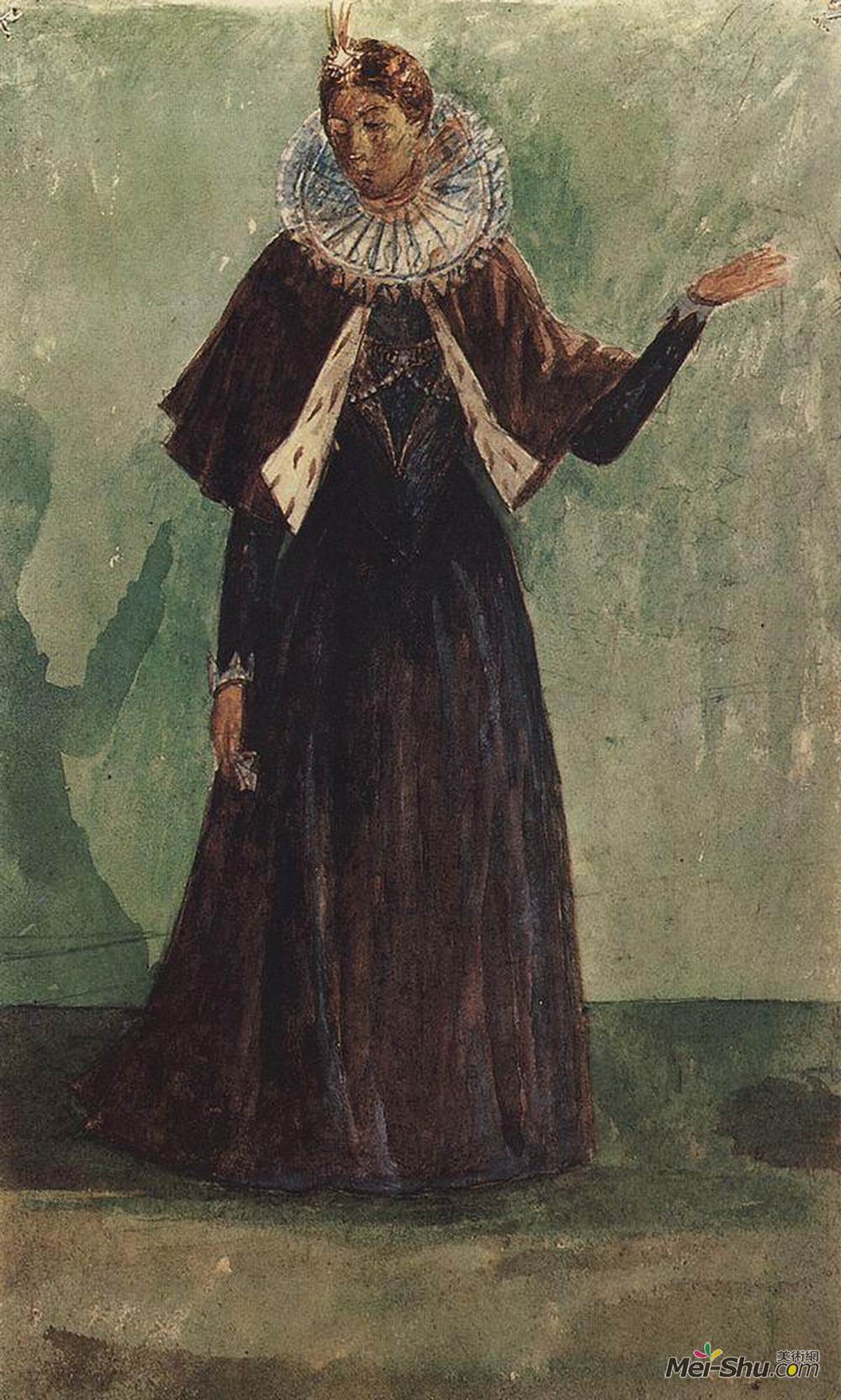 库兹马·彼得罗夫(Kuzma Petrov-Vodkin)高清作品《Costume Design by Marina Mnishek to the tragedy of Pushkin&a》