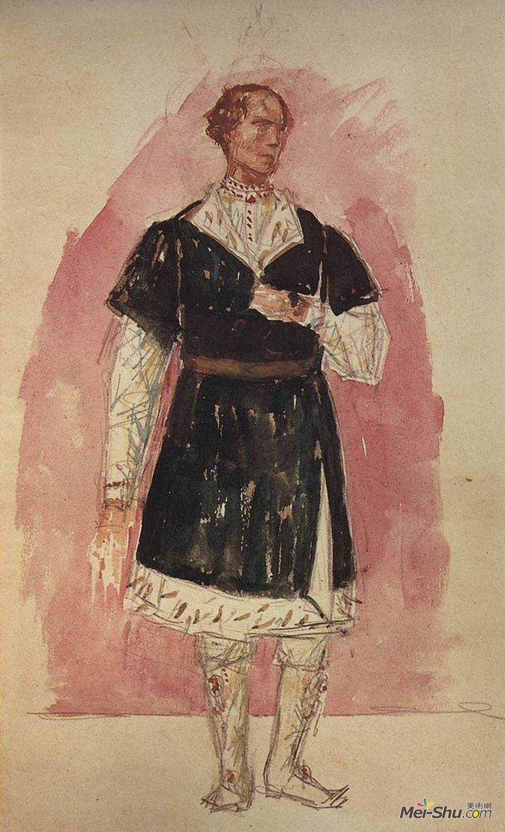 库兹马·彼得罗夫(Kuzma Petrov-Vodkin)高清作品《Costume Design for the tragedy of Pushkin's Boris Go》