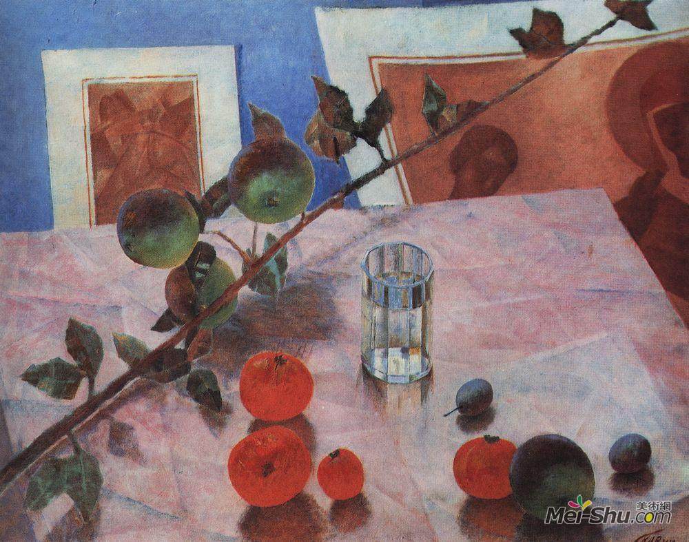 库兹马·彼得罗夫(Kuzma Petrov-Vodkin)高清作品《粉红静物》