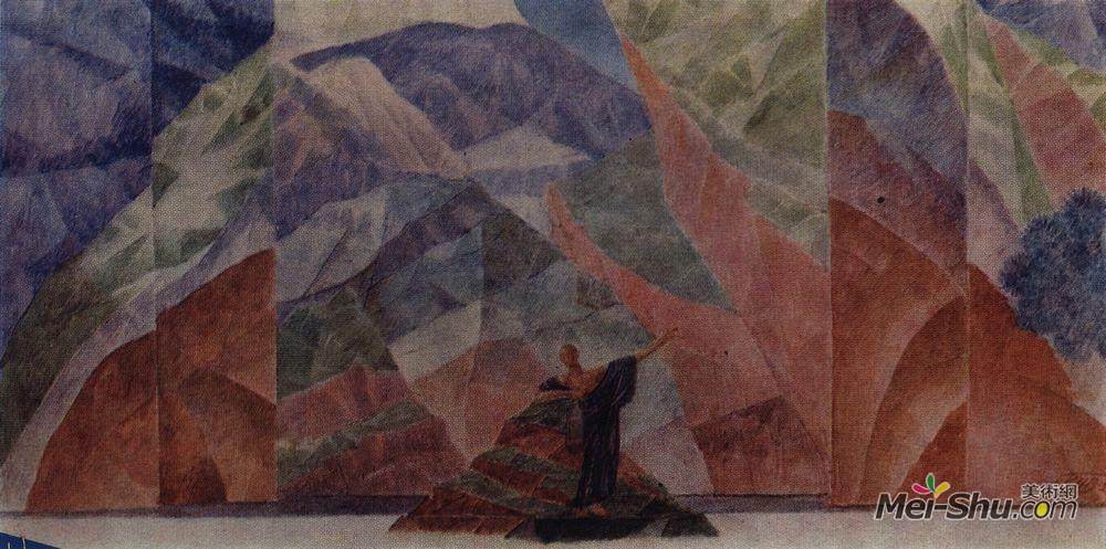 库兹马·彼得罗夫(Kuzma Petrov-Vodkin)高清作品《为撒旦日记的分期设定设计序幕》
