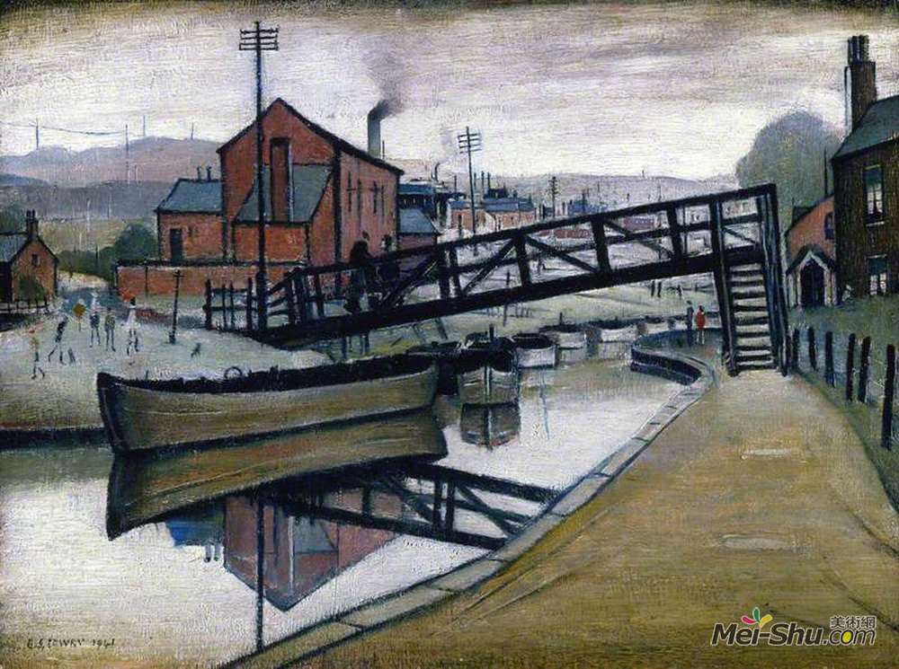 L·S·洛里(L. S. Lowry)高清作品《运河上的驳船》