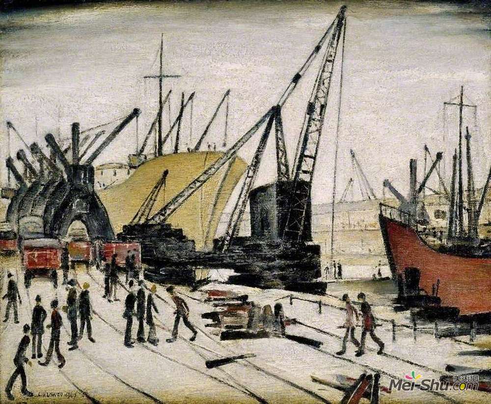 L·S·洛里(L. S. Lowry)高清作品《格拉斯哥码头起重机和船舶》