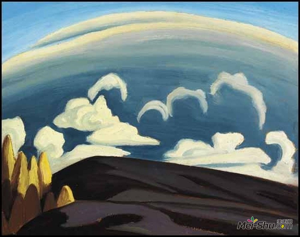 劳伦斯哈里斯(Lawren Harris)高清作品《Aftermath of Storm - Lake Superior Sketch XXXIV》