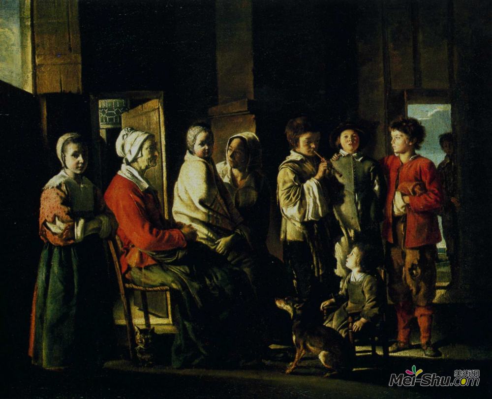 勒尼兄弟(Le Nain brothers)高清作品《Country interior with the young player of flageolet》