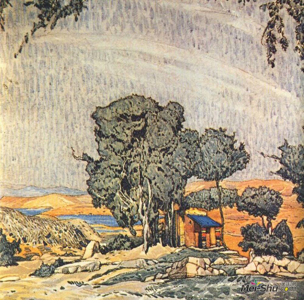莱昂·巴克斯特(Leon Bakst)高清作品《Helene de Sparte set design》