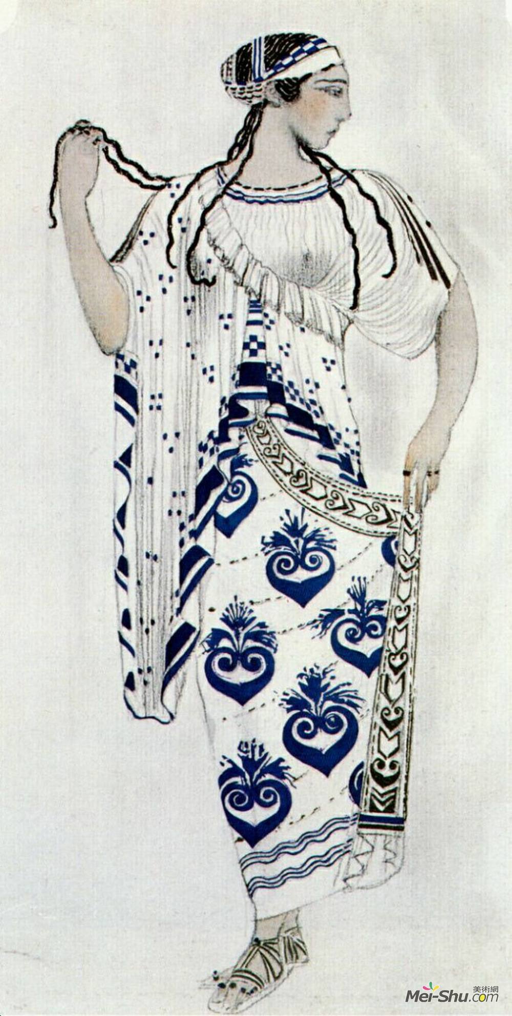 莱昂·巴克斯特(Leon Bakst)高清作品《"Helene de Sparte" - costume for Ida Rubin》