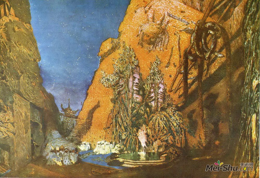 莱昂·巴克斯特(Leon Bakst)高清作品《"Le dieu bleu" - set design》