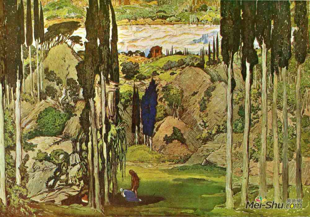 莱昂·巴克斯特(Leon Bakst)高清作品《"Daphnis and Chloe" set design》