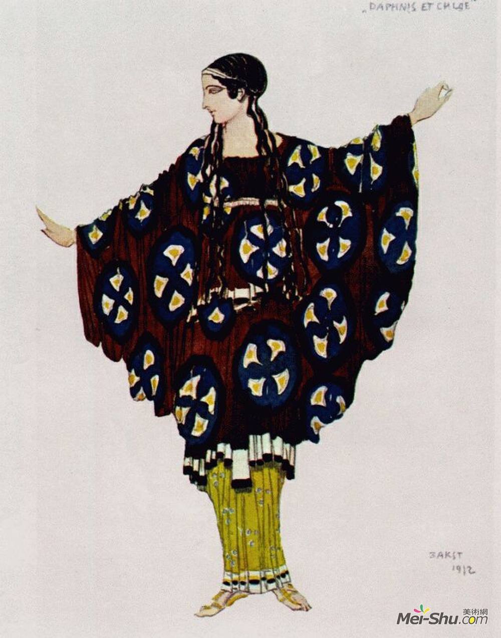 莱昂·巴克斯特(Leon Bakst)高清作品《达芬妮与比利佛拜金狗服饰》