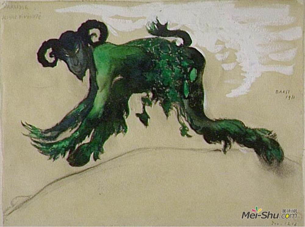 莱昂·巴克斯特(Leon Bakst)高清作品《绘图和放大器;＃160;年轻而放大器;＃160;＆神威放大器;＃160;＆纳西斯一》