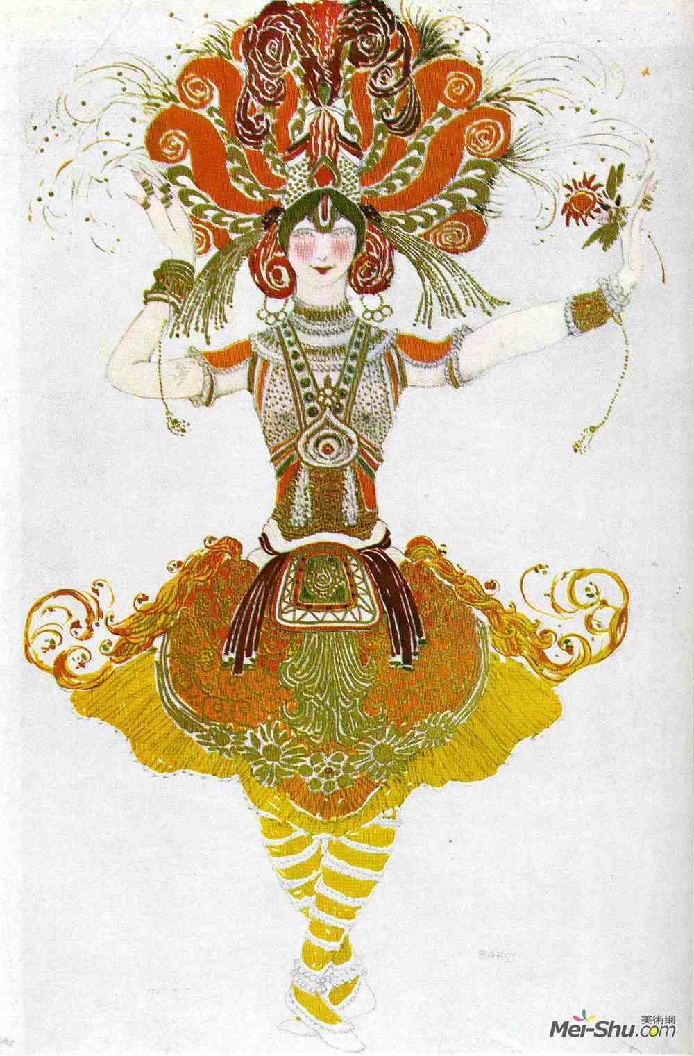 莱昂·巴克斯特(Leon Bakst)高清作品《The Firebird, costume for Tamara Karsavina》