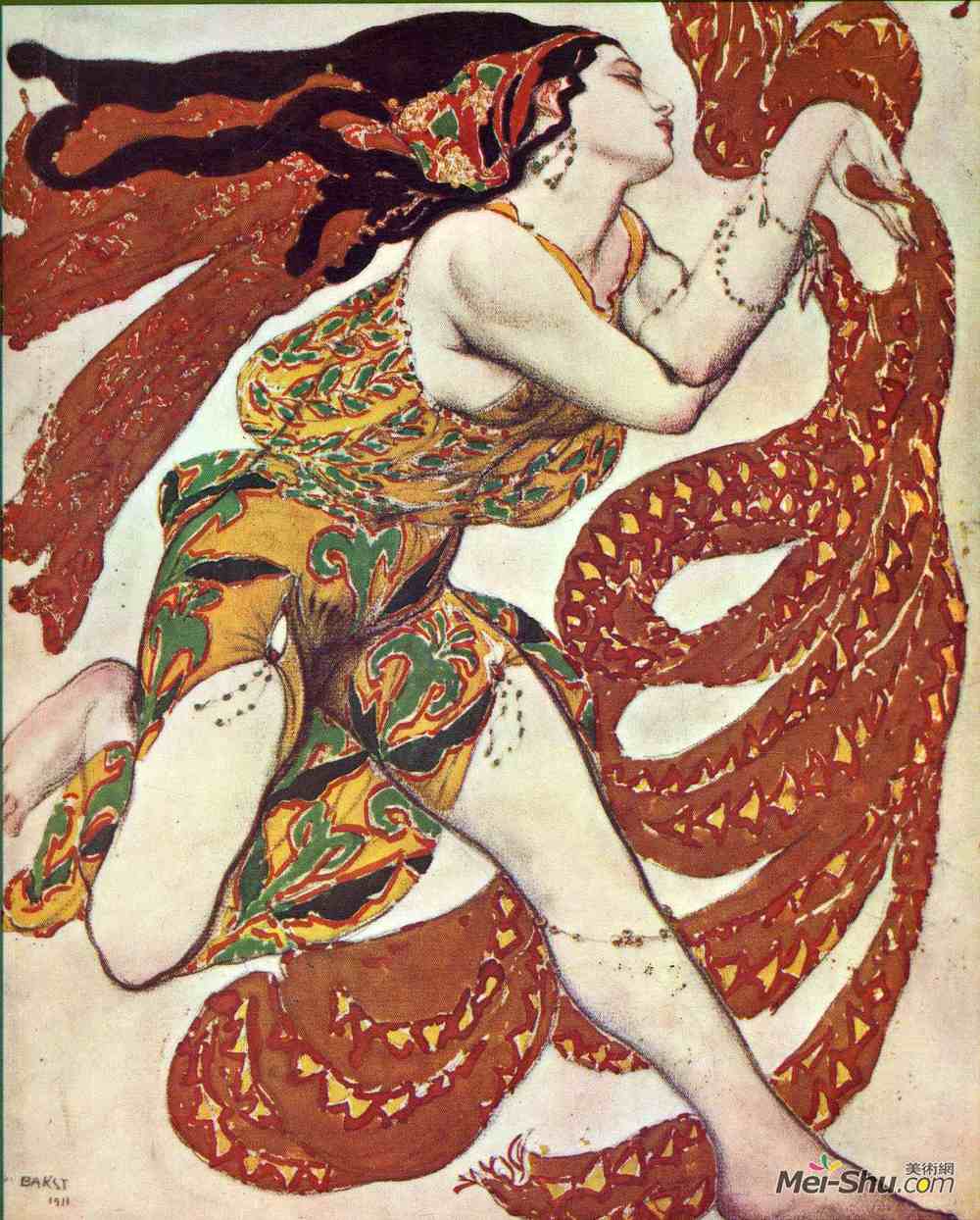 莱昂·巴克斯特(Leon Bakst)高清作品《《水仙花》中的酒鬼服装设计》