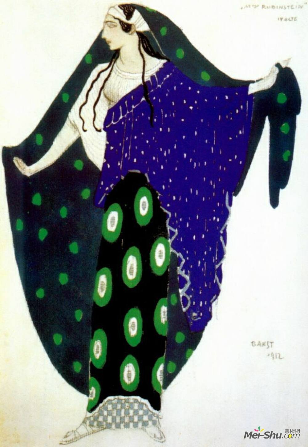 莱昂·巴克斯特(Leon Bakst)高清作品《Helene de Sparte Ida Rubinstein in act IV》