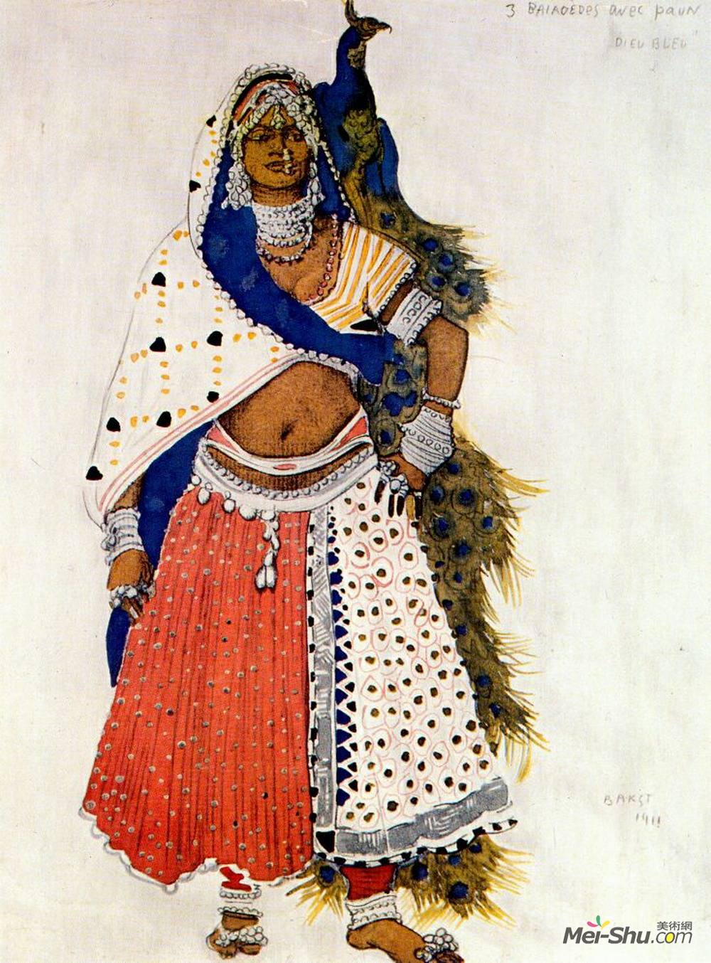 莱昂·巴克斯特(Leon Bakst)高清作品《Le dieu bleu bayadere with peacock》