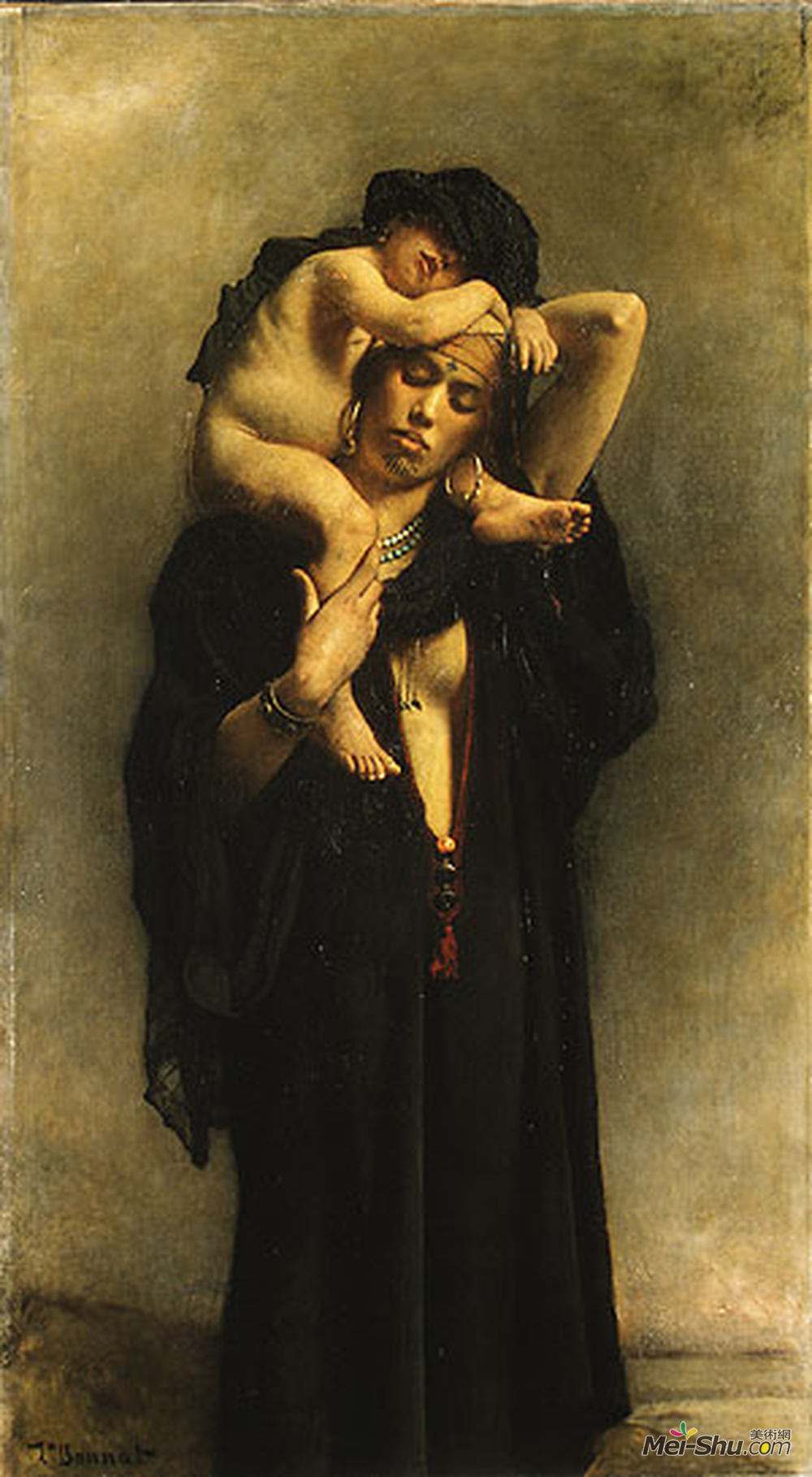 莱昂·博纳(Leon Bonnat)高清作品《埃及农妇和她的孩子》