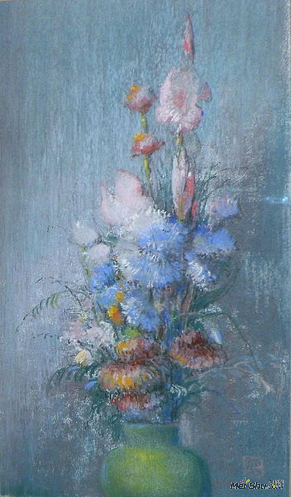 莱昂达博(Leon Dabo)高清作品《在一个绿色花瓶的花》
