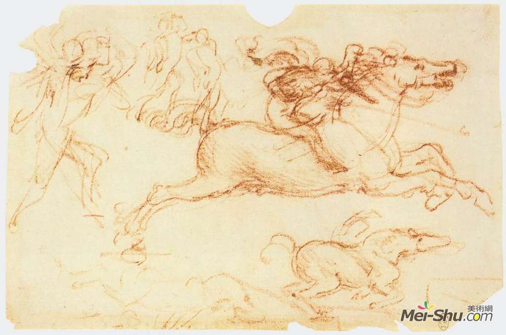 达·芬奇(Leonardo da Vinci)高清作品《奔驰骑士等人物》