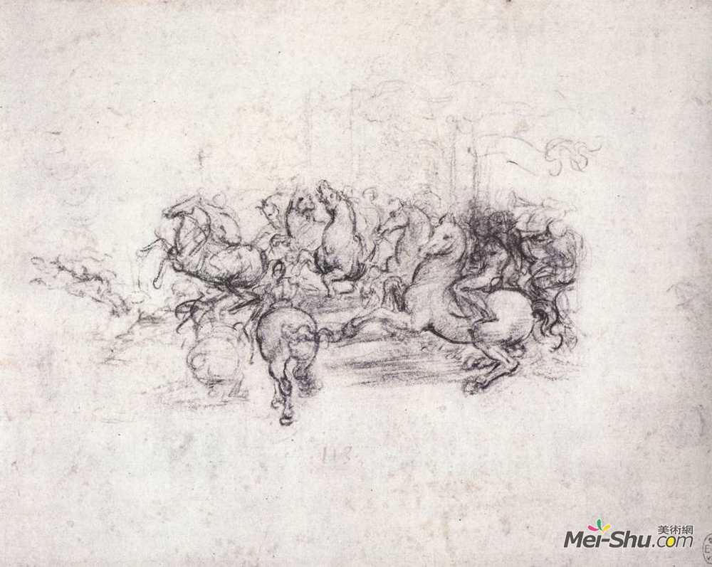 达·芬奇(Leonardo da Vinci)高清作品《Group of riders in the Battle of Anghiari》