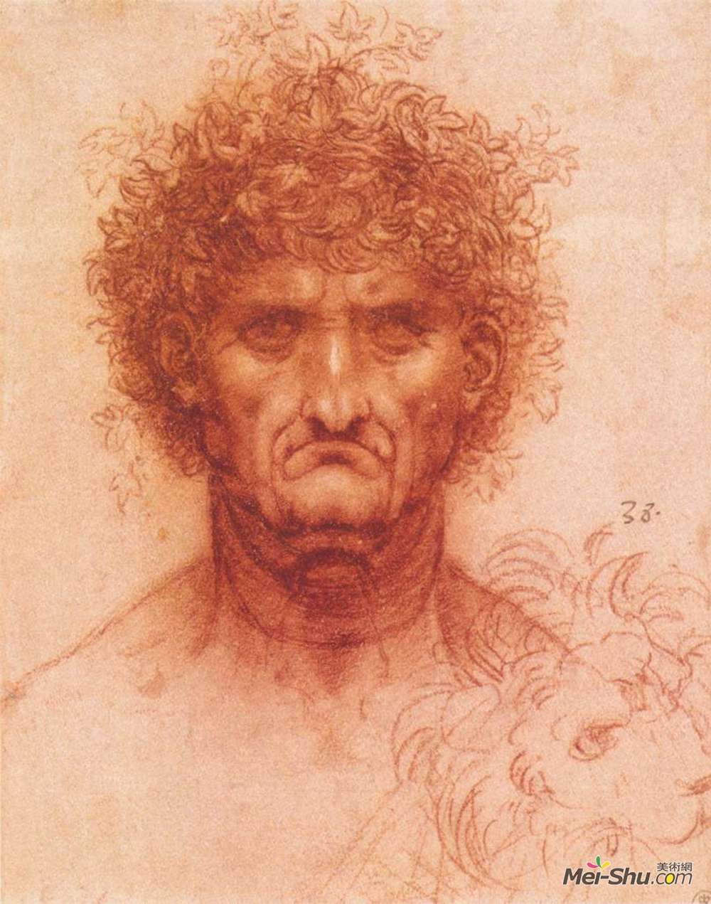达·芬奇(Leonardo da Vinci)高清作品《有常春藤花冠和狮子头的老人》