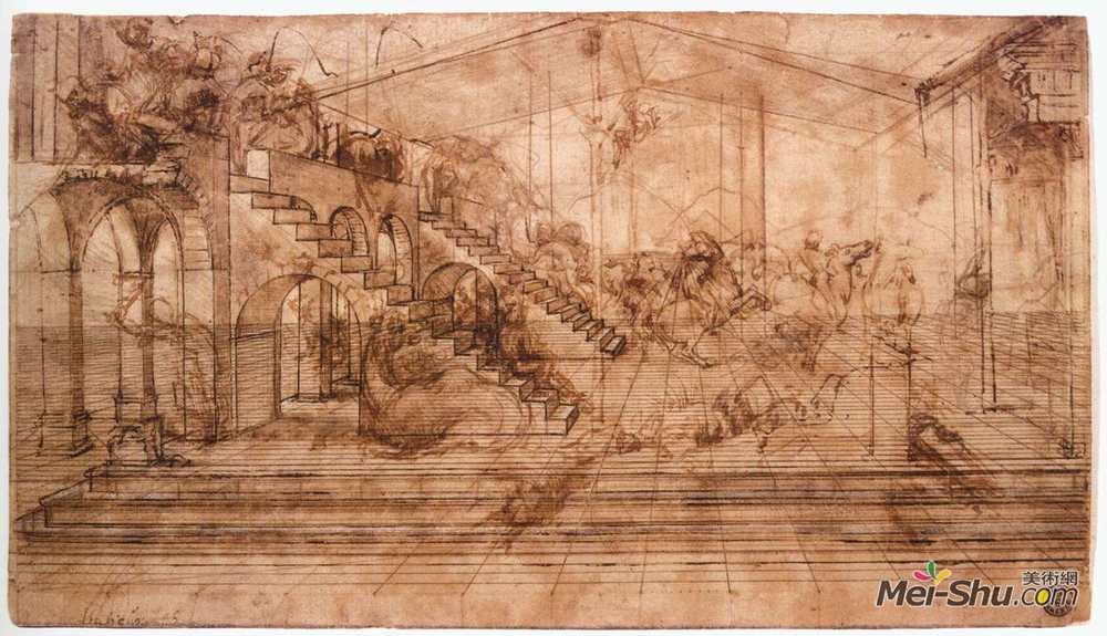 达·芬奇(Leonardo da Vinci)高清作品《魔法师崇拜的视角研究》