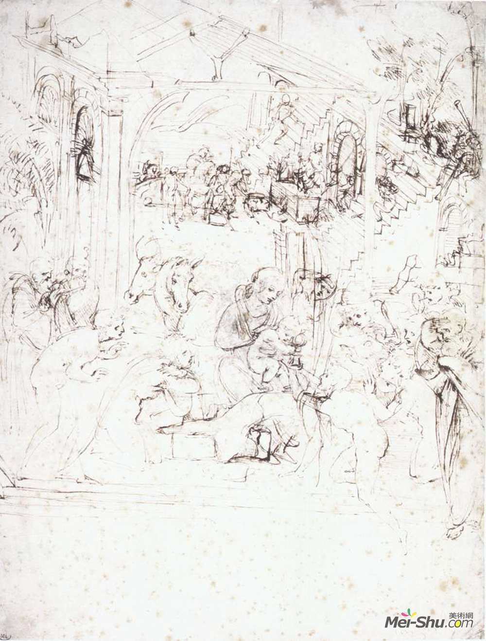 达·芬奇(Leonardo da Vinci)高清作品《魔法师崇拜研究》