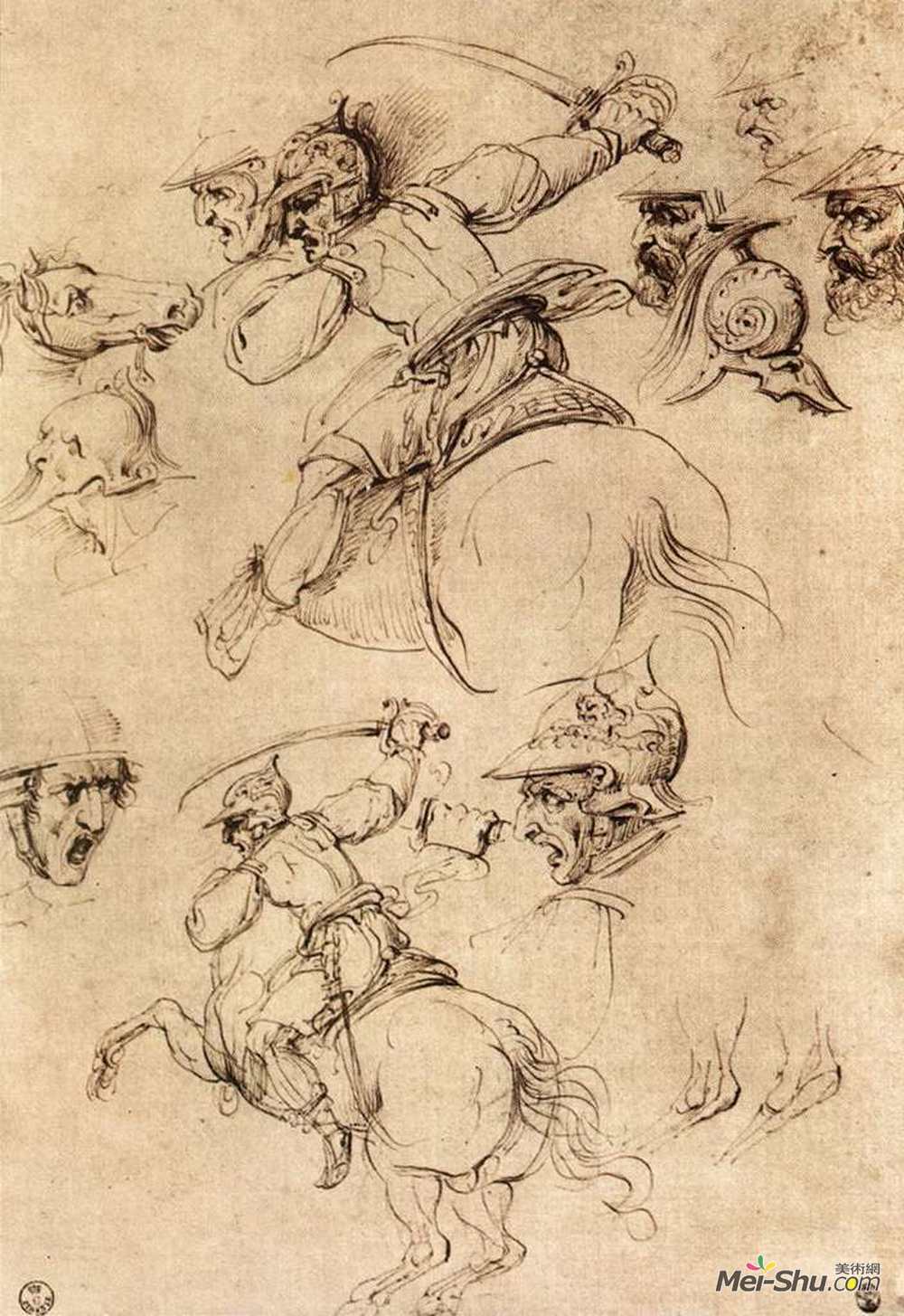 达·芬奇(Leonardo da Vinci)高清作品《马背战役研究》