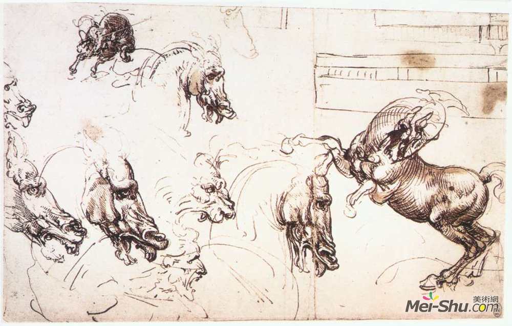 达·芬奇(Leonardo da Vinci)高清作品《安吉里战役的马研究》