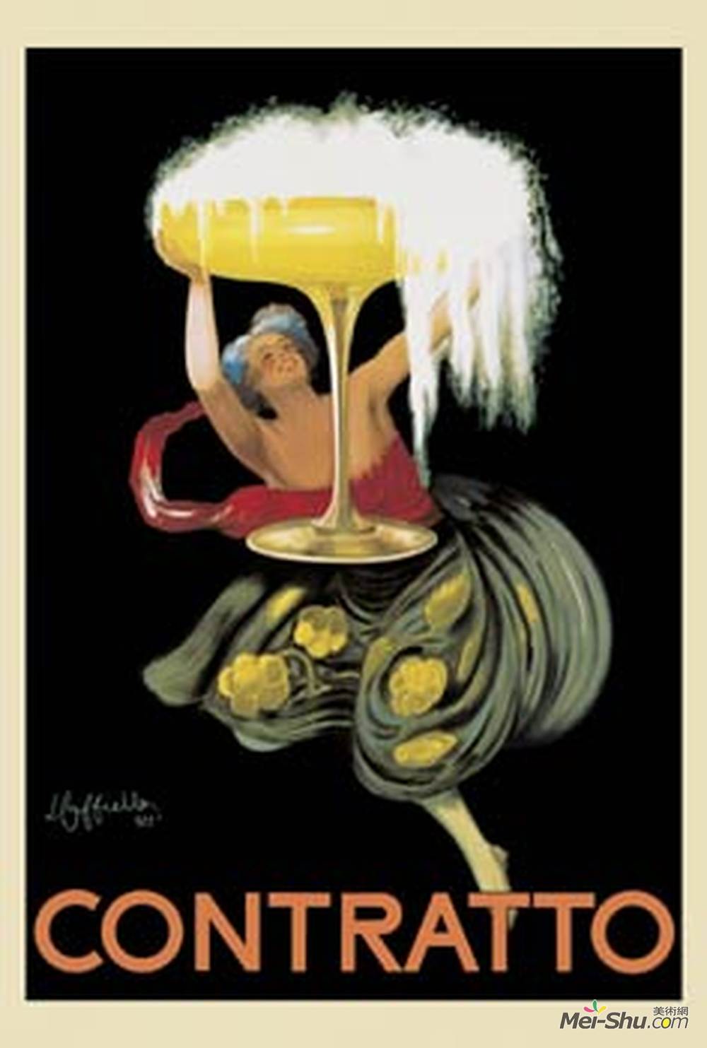 莱昂纳托·卡佩罗(Leonetto Cappiello)高清作品《"contratto"; An Advertisement for Liquor》