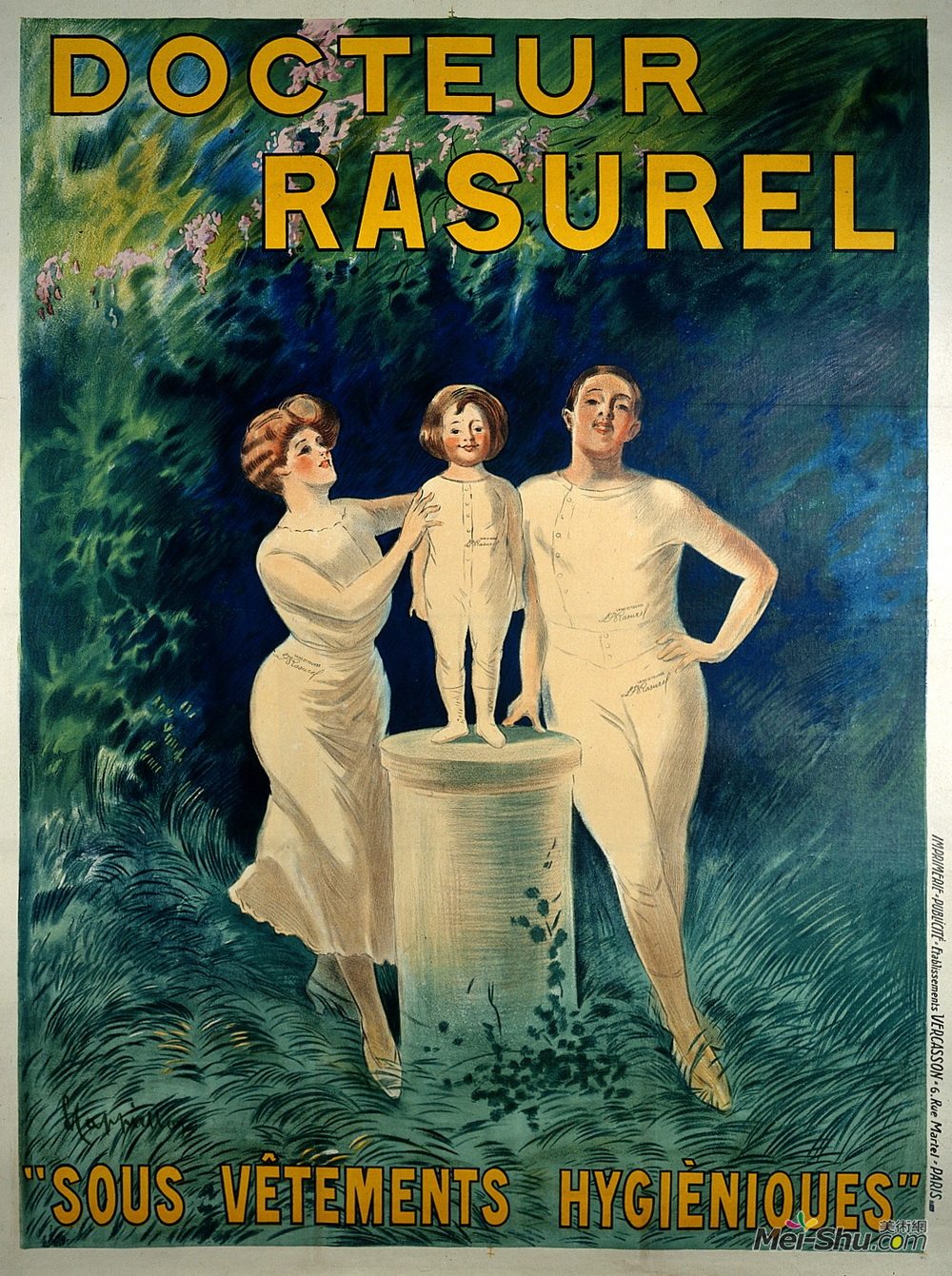 莱昂纳托·卡佩罗(Leonetto Cappiello)高清作品《A Family Demonstrating Underclothes Sold by "docteu》