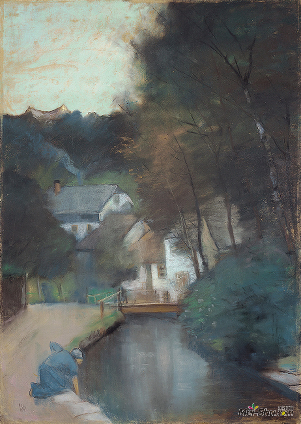 雷瑟·里(Lesser Ury)高清作品《H和一个amp?user河边洗衣的女人》