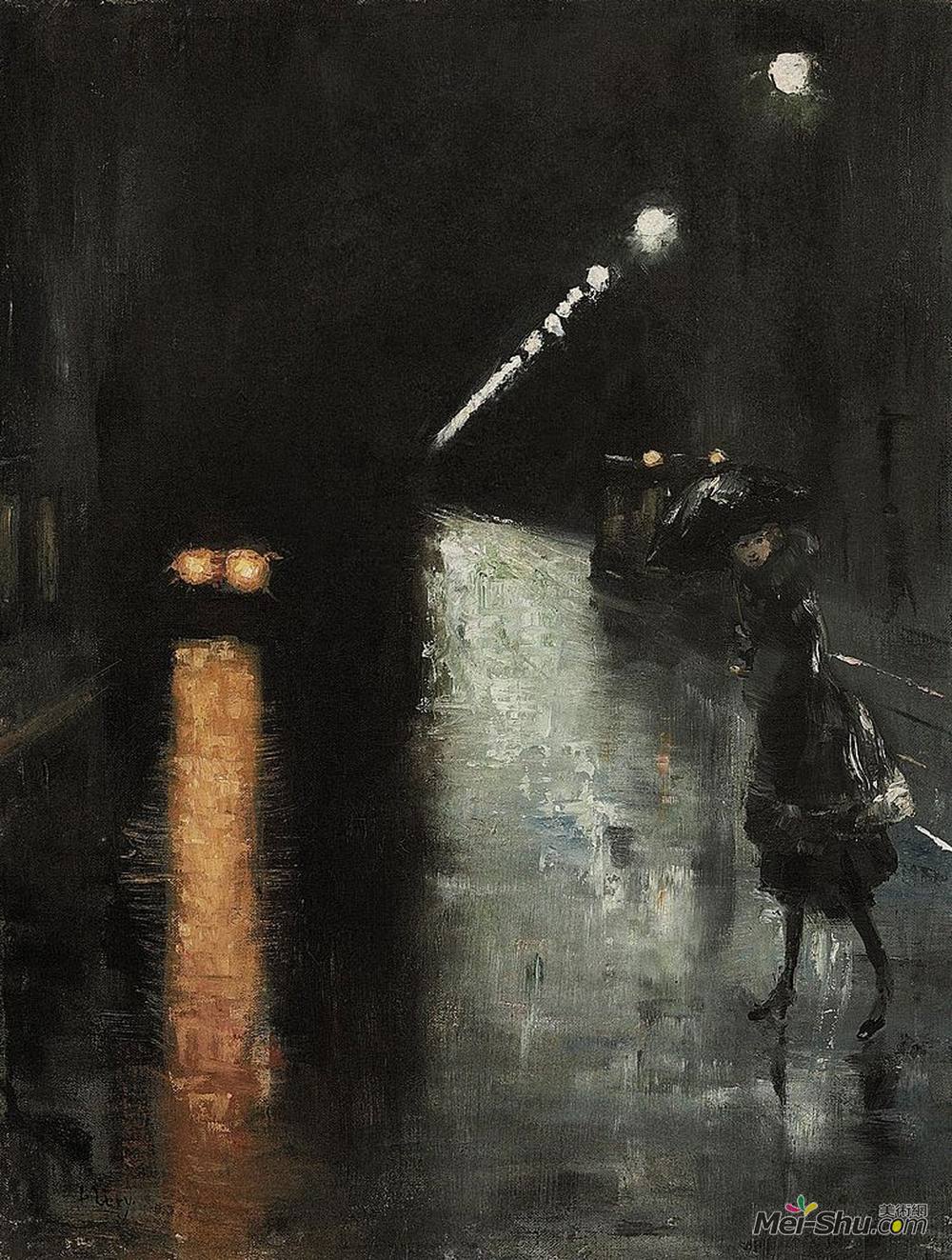 雷瑟·里(Lesser Ury)高清作品《N和amp?chtliche战略与amp?enszene，柏林》