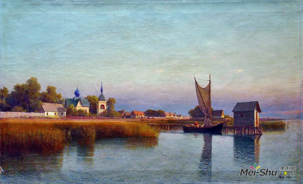 列夫拉格里奥(Lev Lagorio)高清作品《从河边看小镇》