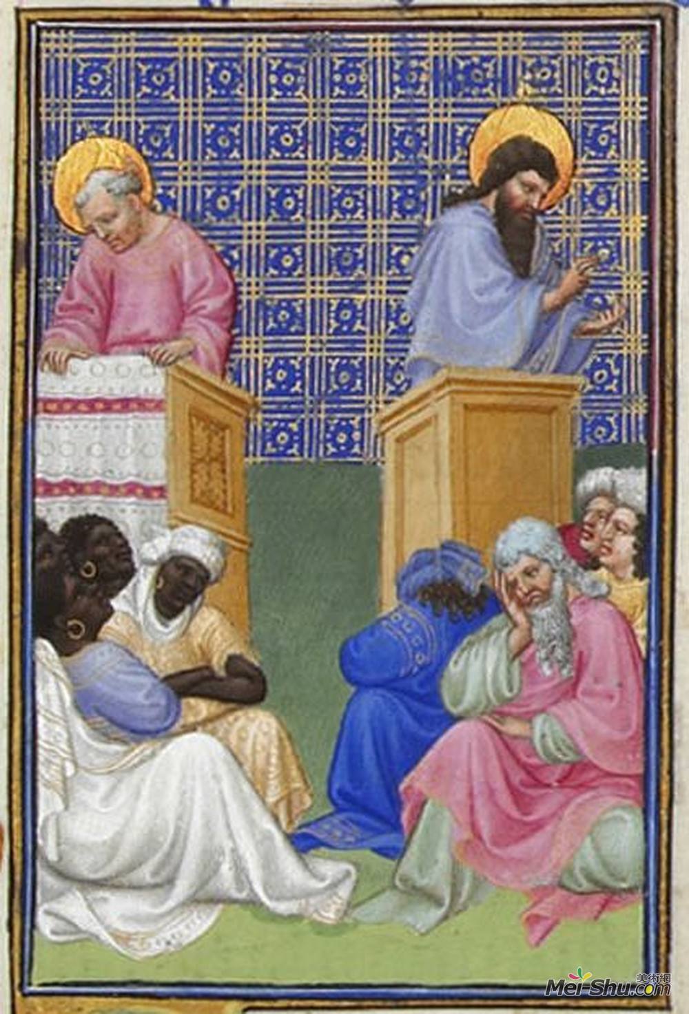 林堡兄弟(Limbourg brothers)高清作品《戴维预见到使徒的传道。》