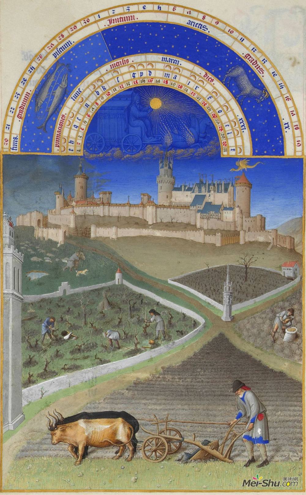 林堡兄弟(Limbourg brothers)高清作品《进军封建农地的农民》