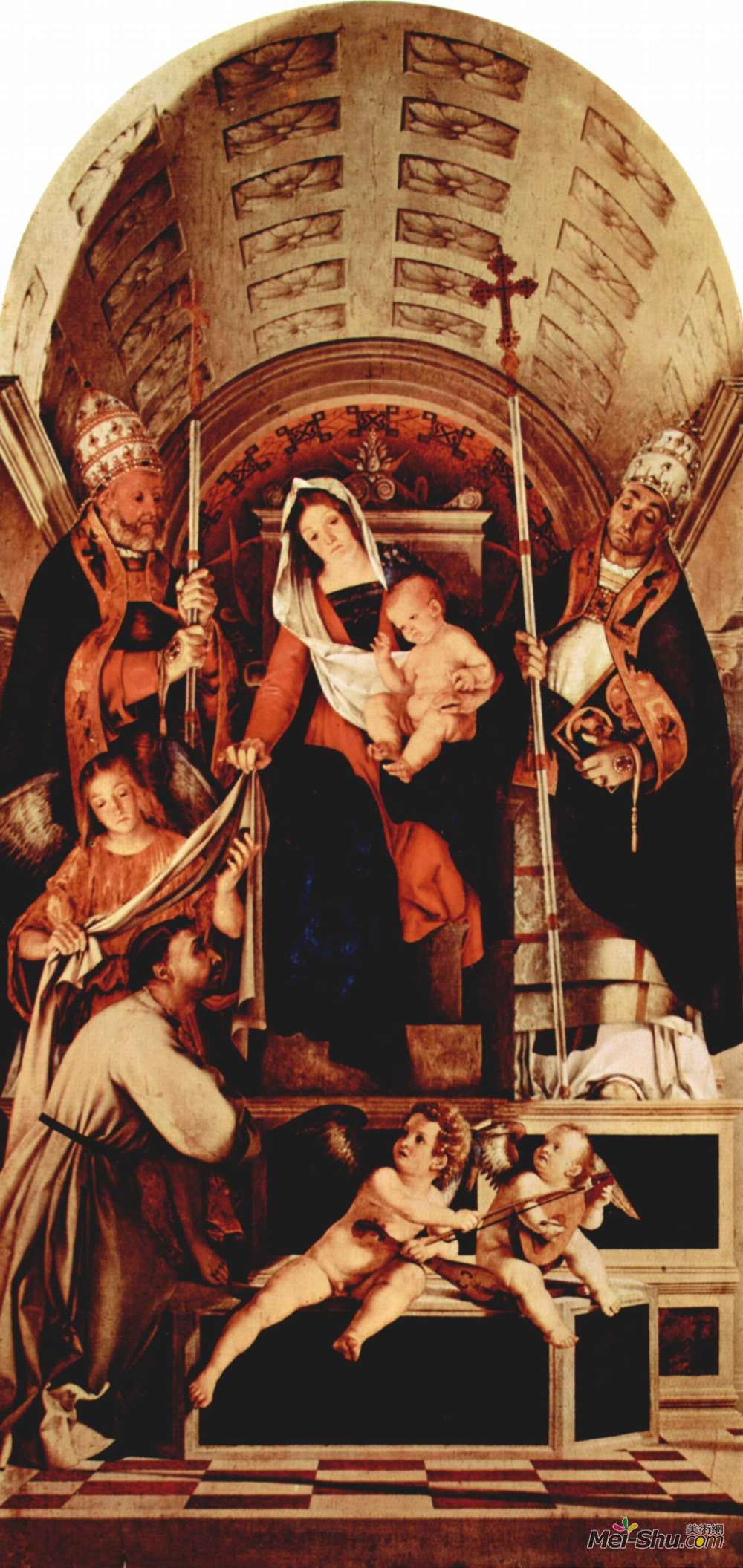 洛伦佐·洛图(Lorenzo Lotto)高清作品《Altar of Recanati polyptych, main board: Madonna Enthroned w》
