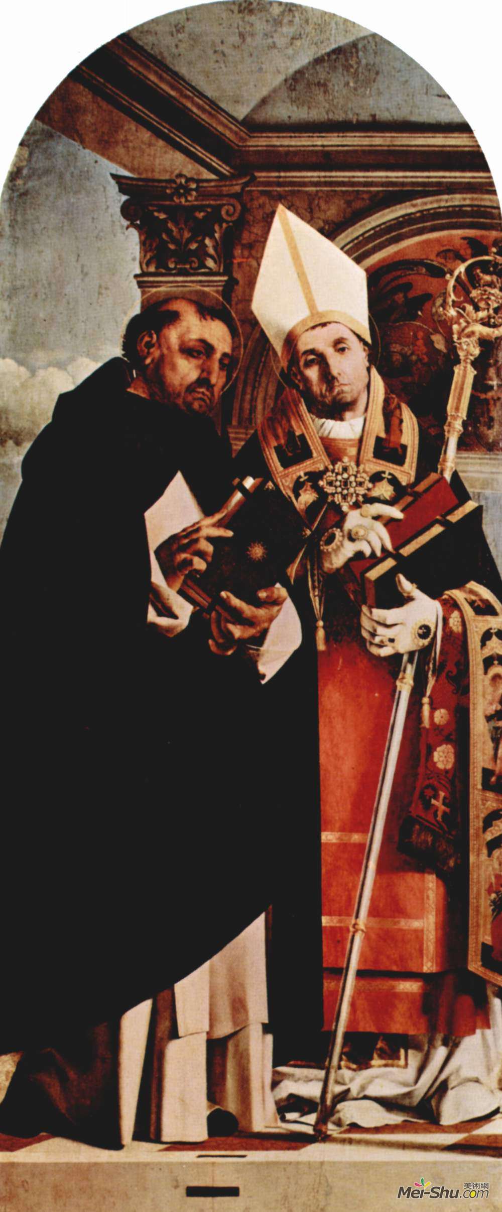 洛伦佐·洛图(Lorenzo Lotto)高清作品《Altar of Recanati polyptych, the left wing: St. Thomas Aquin》