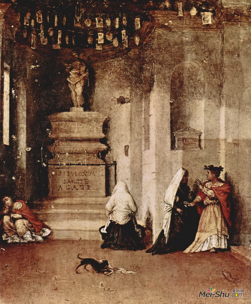 洛伦佐·洛图(Lorenzo Lotto)高清作品《Altar of St. Lucia, footplate: St. Lucia in prayer and the v》
