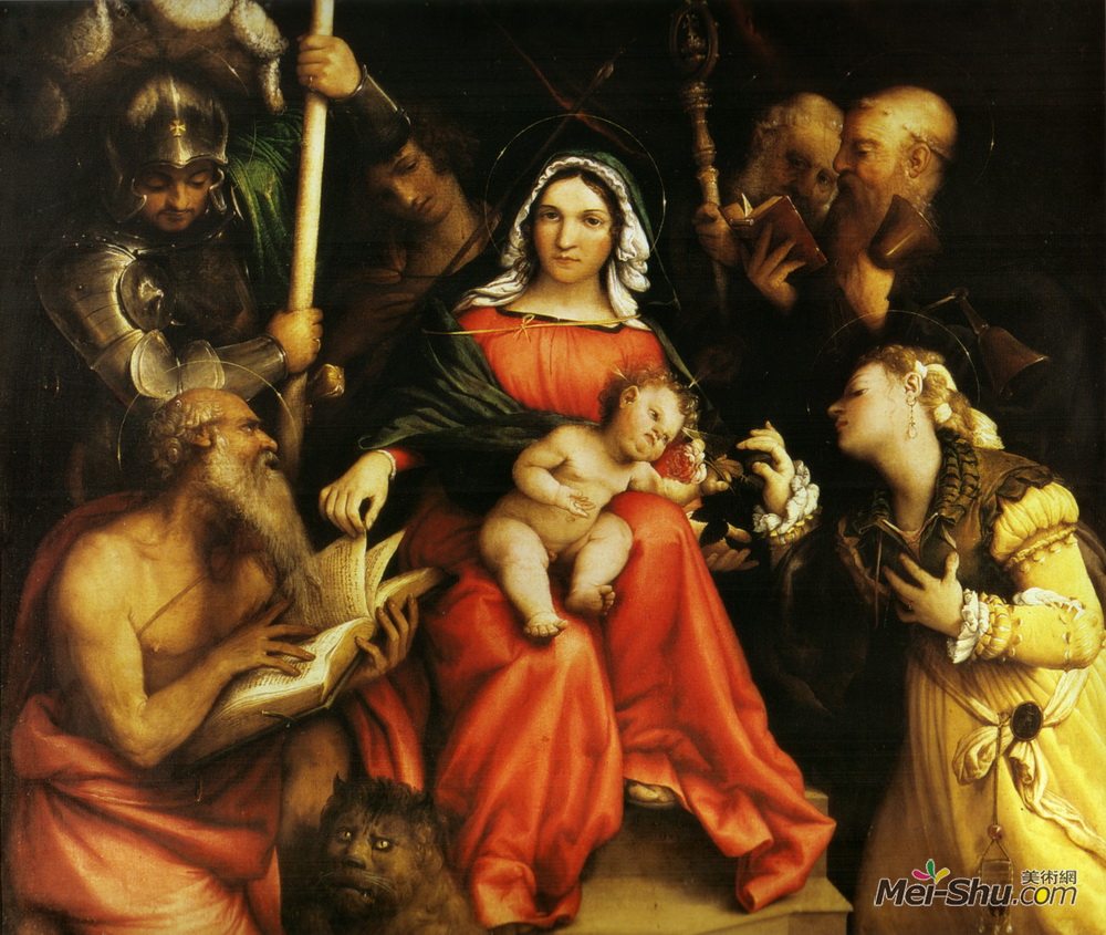 洛伦佐·洛图(Lorenzo Lotto)高清作品《Mystic marriage of Saint Catherine of Alexandria and Saint C》