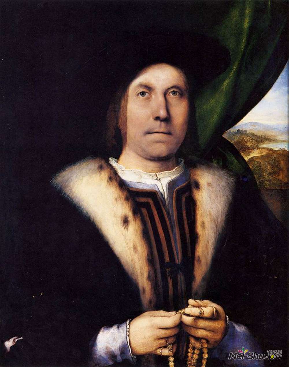 洛伦佐·洛图(Lorenzo Lotto)高清作品《有玫瑰花的绅士肖像》