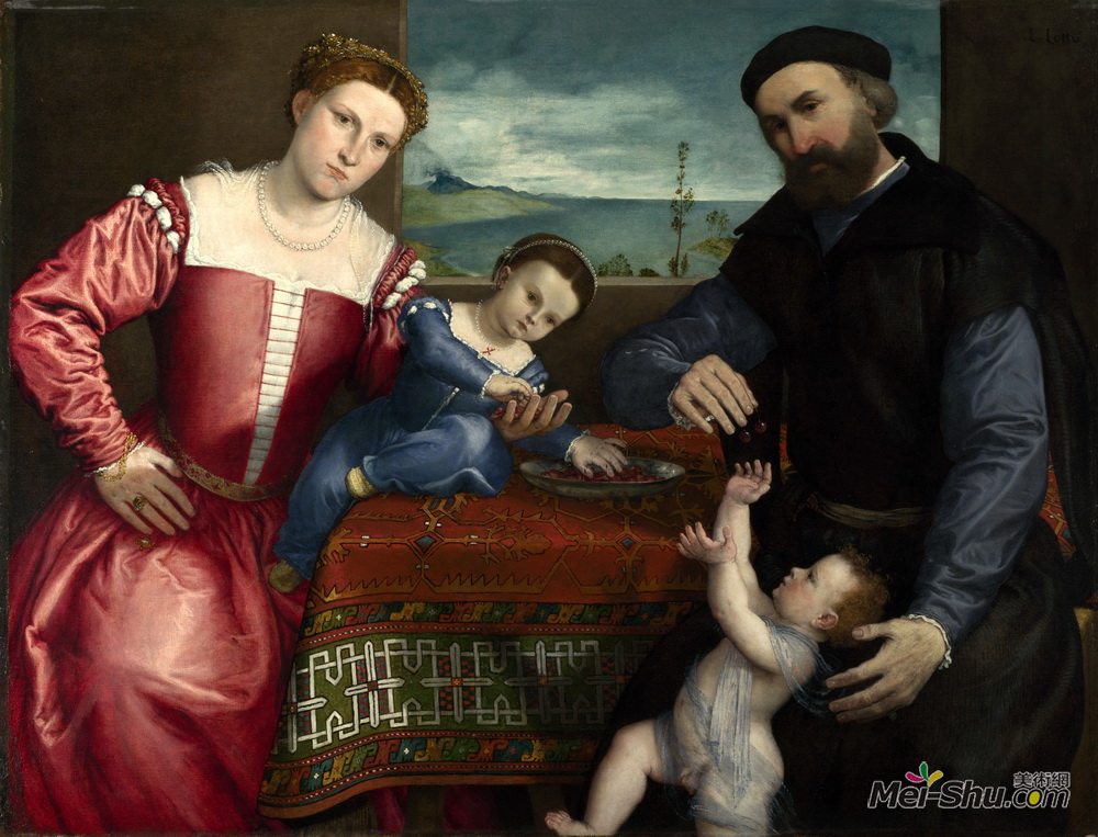 洛伦佐·洛图(Lorenzo Lotto)高清作品《Portrait of Giovanni della Volta with his Wife and Children》